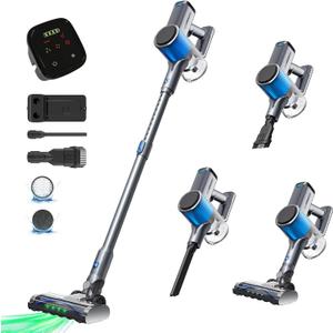 Cordless Vacuum Cleaner, 6-in-1 Portable Stick Vacuum Cleaner, Powerful Suction, Lasts Up to 40 Minutes, Anti-Tangle Design, Rechargeable, Suitable for Carpets, Hard Floors and Pet Hair, Blue Gray