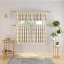 3 Pc Cotton Classic Country Farmhouse Kitchen Window Curtain -Beige & White Buffalo Check Tier & Valance Set, 54" x 18" / 27" x 36"
