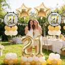 40 Inch Champagne Gold 21 Number Balloons Light Gold Number 21 Foil Mylar Helium Balloons,18 Inch Stars Happy Birthday Round Balloon for Girls Boys 21th Happy Birthday Anniversary Decoration Supplies, Large