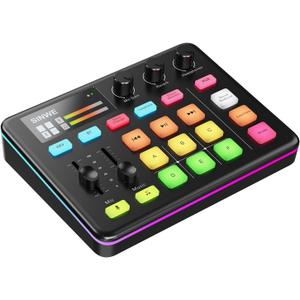 SINWE G1 Gaming Audio Mixer, RGB Audio Interface with Pro-preamp,Bluetooth, Streaming PC Mixer with XLR/48V Phantom Power for Live Streaming, Podcasting, Content Create, Gaming(Black)