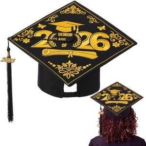 Dunzoom Class of 2026 Graduation Cap with Embroidery Pattern 9.5 x 9.5 inch Elegant Grad Cap with 2026 Tassel Graduation Gift