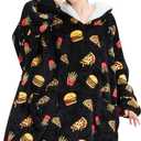 Wearable Blanket Hoodie for Kids Oversized Sherpa Blanket Hoodie for Kids Boys Girls Teens 6-13YR,Hamburger Pizza