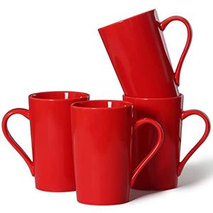 Smilatte 12 oz Coffee Mugs for Office Party, M099 Novelty Marble Ceramic Tea Cups for Women Men, Set of 4,Christmas Red