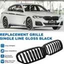 G30 Grille - Black Kidney Single slats Grill Compatible With BMW 5 Series G30 2021 2022 2023 530e 530i 540i M550i xDrive ABS Gloss Black Kidney Grill