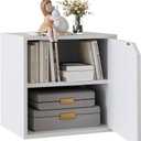 Dueatib Storage Cube 2 Tiers White Stackable Storage Shelf with Door, Cubby Organizer Wooden Display Shelf Closet Organizer,Modern Cubical Bookcase Small Storage Cabinet for Living Room Bedroom