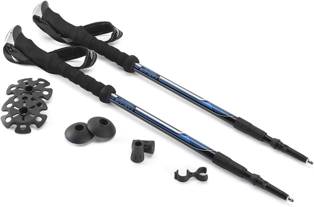 Cascade Mountain Tech Lightweight Aircraft-Grade Aluminum Trekking Poles with Extended Down Grip Plus Tip Kit (Blue (EVA Grip))