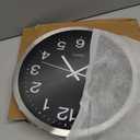 Wall Clock 12 Inch Metal Finish Silent Non Ticking Indoor Clock Round Battery Operated Stainless Steel Wall Clocks for Home, Office, Living Room (Black-Silver Brushed Finish, 12 Inch)