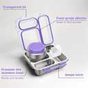 Pawtong Stainless Steel Bento Box Kids Adult with 7oz Insulated Food Jar, Transparent Lid Metal Lunch Box With Soup Thermal Jar, Lunch Box Container with Removable Divider & Sauce Cup School (Purple)