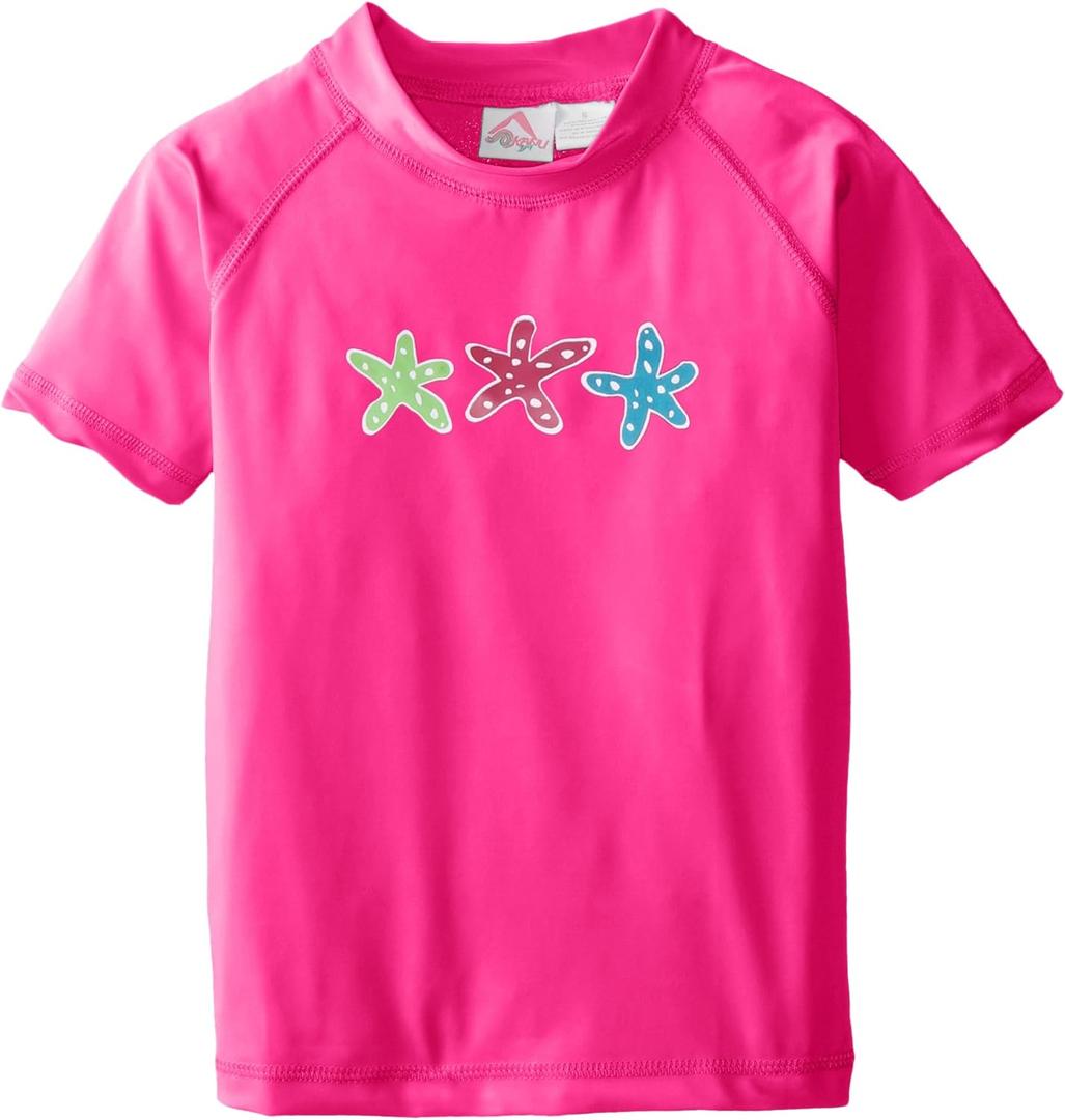 Kanu Surf Girls' Jade Rash Guard UPF 50+ Sun Protection Short Sleeve Swim Shirt (14-16, Ariel Pink)