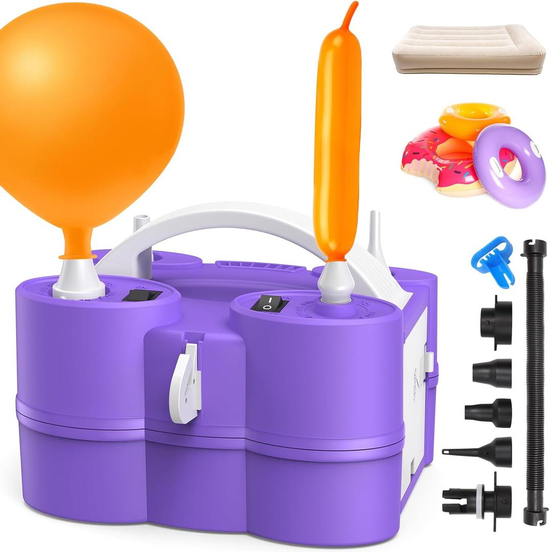 Balloon Pump Electric 3-in-1 Portable Air Pump for Inflatables and Balloons, Fast Inflation for 260q Foil Mylar Latex Double-Stuffed Balloons, Inflator Deflator for Pool Floats Air Bed (Purple)