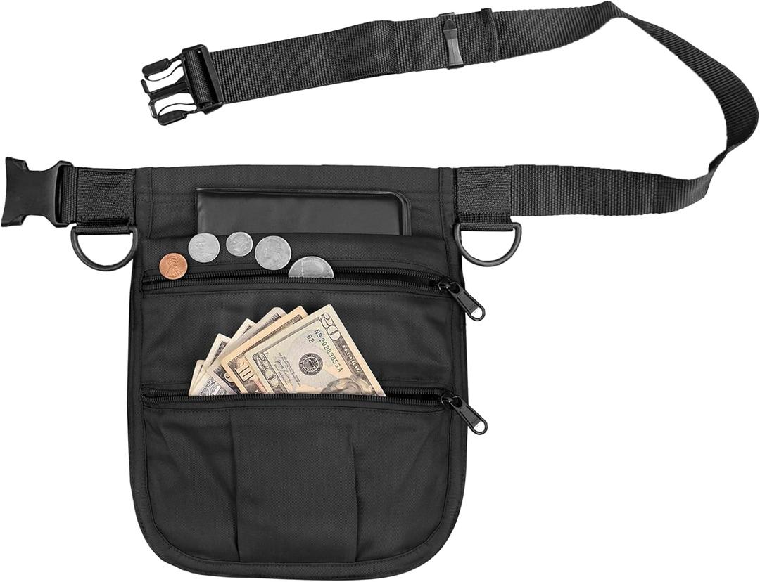 Micro Waist Apron (Black) 4 Pockets with Zippers & Adjustable Clip Belt For Kitchen Cooking Restaurants Waiters Servers BBQ