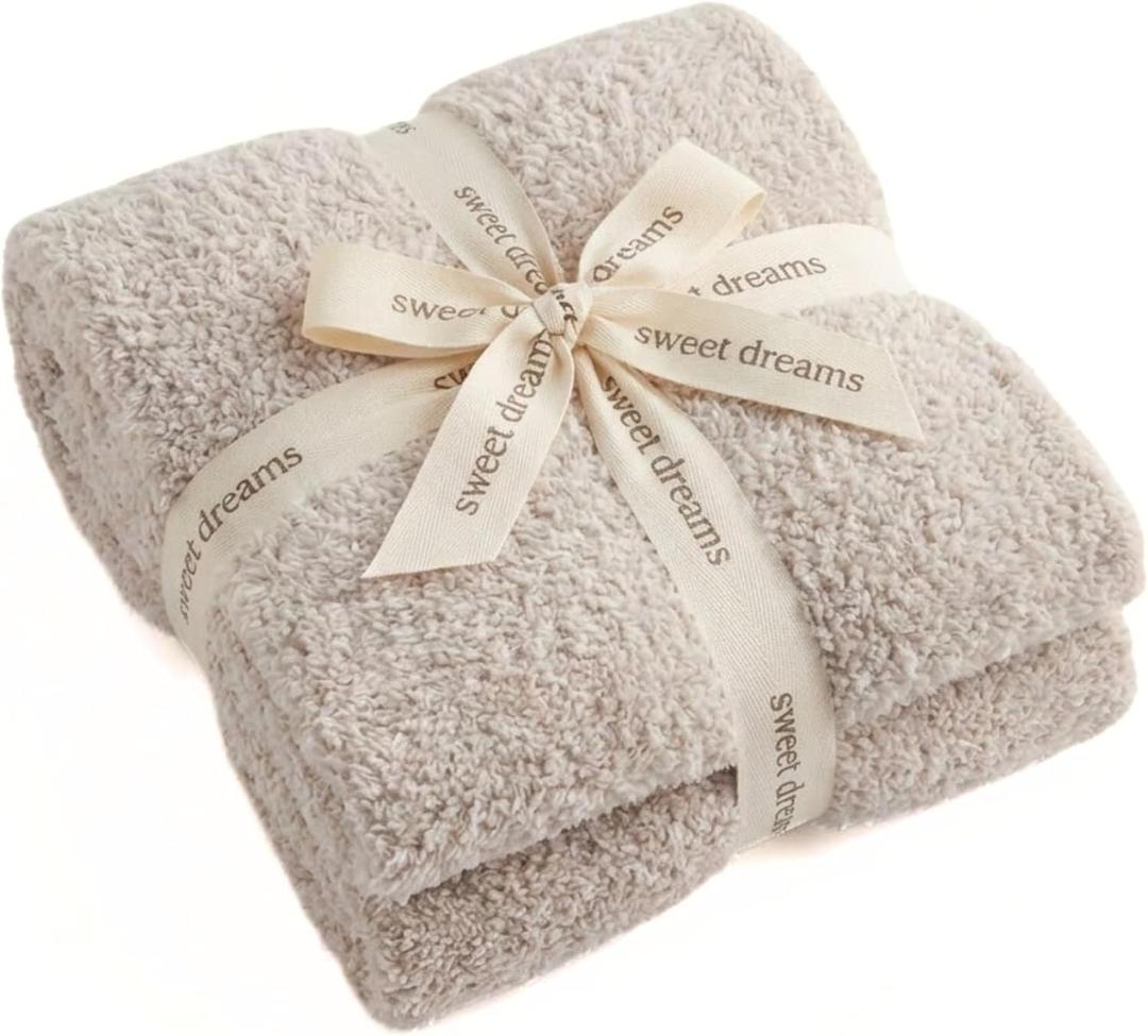 Unboxme Sweet Dreams Cozy Soft Throw Blanket 54" x 72", Warm Fluffy Fleece No Shedding, Taupe for Mom (Stone)
