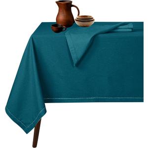 Native Fab Tablecloth 52x70 Inches - 100% Cotton, Durable, Wrinkle-Free, Machine Washable Table Cover for Dining Room, Banquets, Parties, Holiday, Events - Elegant, Easy Care, Home Dcor - Teal Green
