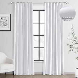 Joywell Linen 100% Blackout Curtains 96 Inches Long, Rod Pocket/Back Tab/Hook Belt/Clip Rings,Pinch Pleated Thermal Insulated Drapes for Master Bedroom Living Room (2 Panels,52 x 96, White)