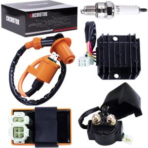 High Performance Racing GY6 Ignition Coil Voltage Regulator Rectifier Solenoid Relay 6 Pin AC CDI Spark Plug Kit for 50cc 125cc 150cc ATV Quad Go Kart Moped Scooter, Black