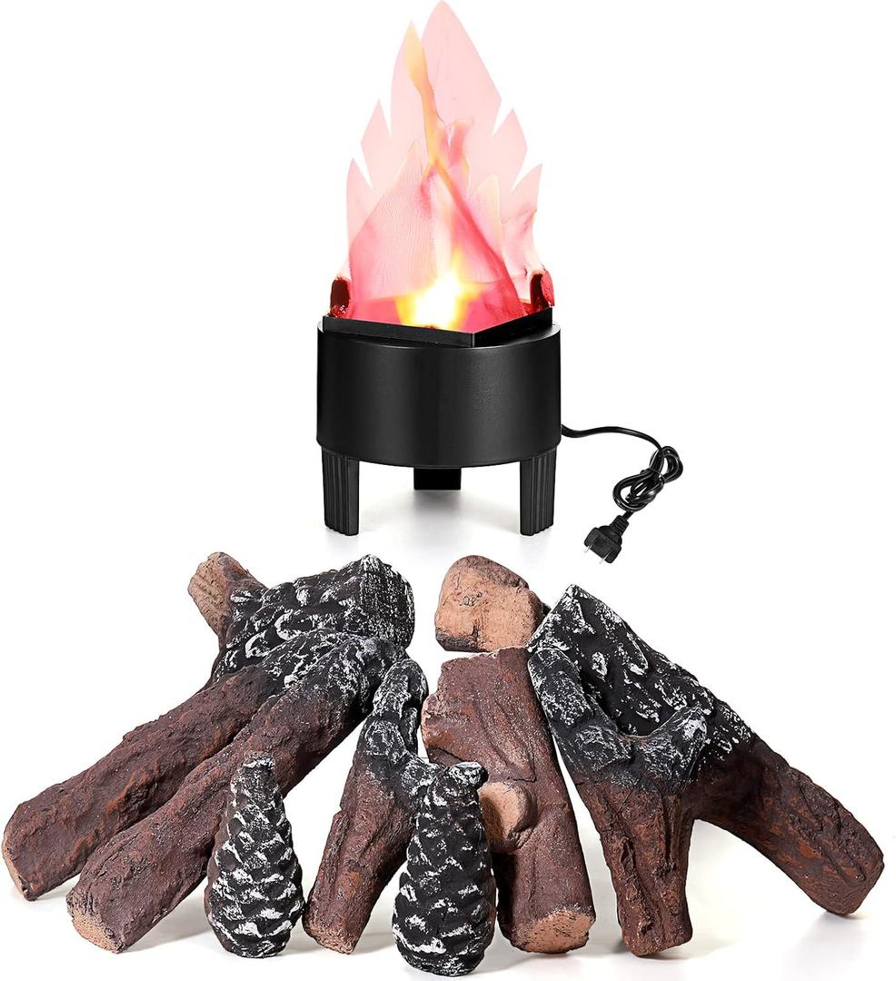 Sawysine Electronic 3D Led Fake Flames Effect Night Lamp Led Artificial Flickering Fire Flame with 10 Pieces Gas Fireplace Logs Simulated Fire Lamp for Halloween Christmas Indoor Home Party Decoration