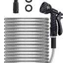 Metal Garden Hose 50FT, Stainless Water Hose with Adjustable Nozzle Sprayer, Heavy Duty Hoses for Yard, Outdoor - Flexible, Never Kink & Tangle, Puncture Resistant