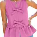 Tankaneo Womens Bow Peplum Tank Tops Summer Sleeveless Babydoll Cotton Blouses Loose Fit Flowy Casual Shirts (Medium, Hot Pink)