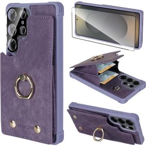 Wallet Case Compatible for Galaxy S25 Ultra with Card Holder,360Rotation Ring Stand and RFID Blocking for Samsung Galaxy S25 Ultra 6.9 inch,Lavenders