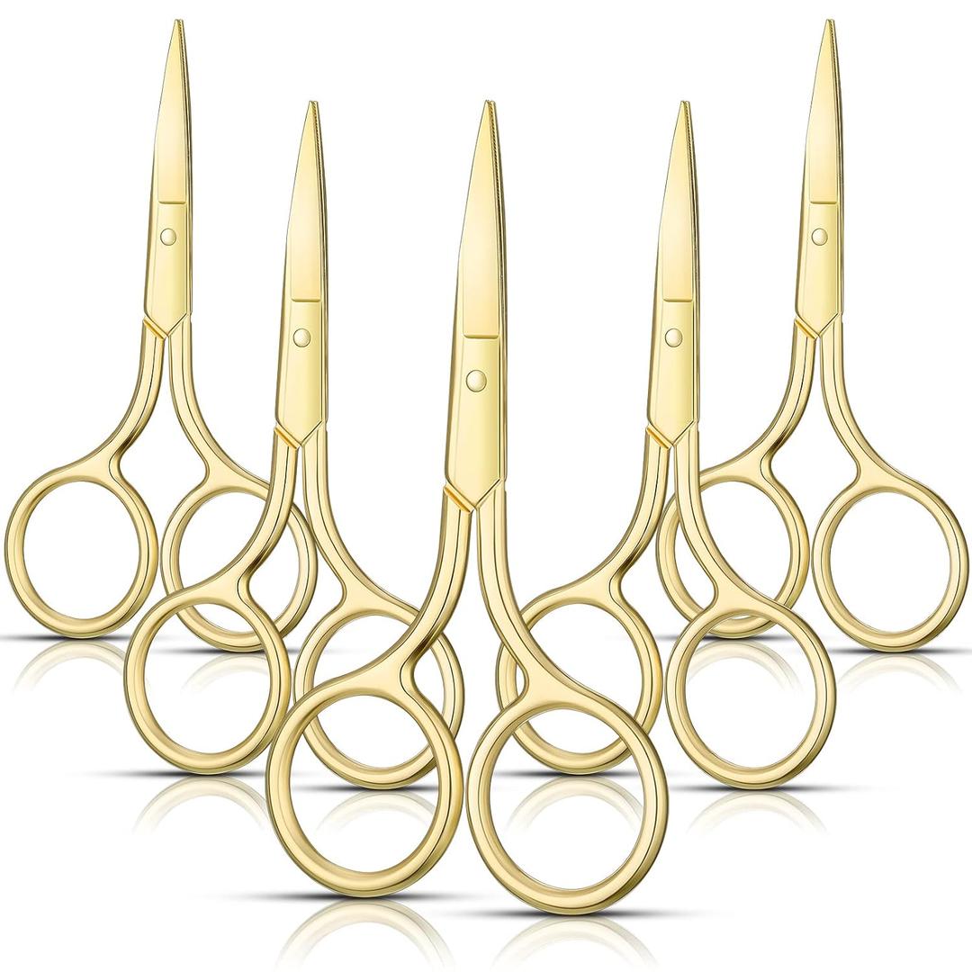 5 Pieces Small Straight Tip Nose Hair Scissor for Grooming, Stainless Steel Multi-Purpose Beauty Grooming Scissors for Facial Hair Removal and Mustache Beard Eyebrows Ear Nose Trimming(Gold)