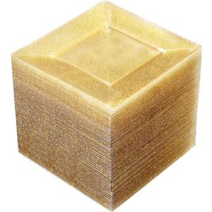 Liacere 100PCS Gold Square Plastic Plates - 6inch Gold Glitter Disposable Cake Plates- Premium Plastic Small Appetizer Perfect for Weddings & Parties