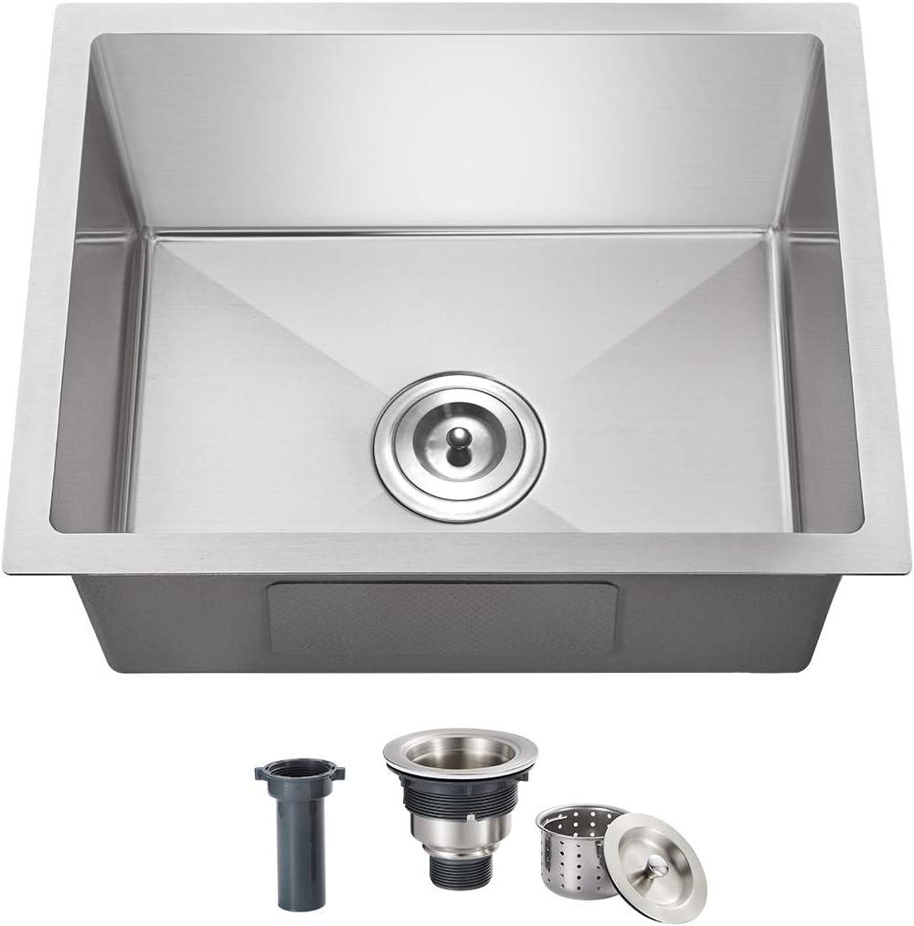 20x16 Inch Kitchen Sink, Commercial Grade 304 Stainless Steel Sink, 9" Deep Single Bowl, Compact Undermount Sink, Tight Radius Corners, for Modern Kitchen,Bar,Outdoor