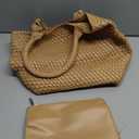 Woven Shoulder Bag for Women, Fashion Top Handle Soft Vegan Leather Shopper