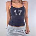 Women Y2k Floral Crew Neck Cami Tank Graphic Slim Fitt Sleeveless Camisole Vintage Aesthetic Going Out Tank Tops (Blue, M)