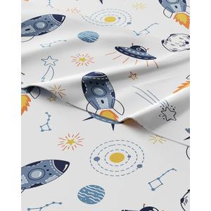 Kids Twin Size Space Bed Sheets - 3 Piece Space Microfiber Sheet Set - Galaxy Theme bedding - Soft, Cozy, Breathable & Machine Washable - Spaceship Rocket Bed Set for Boys, Girls, Teens and Toddlers