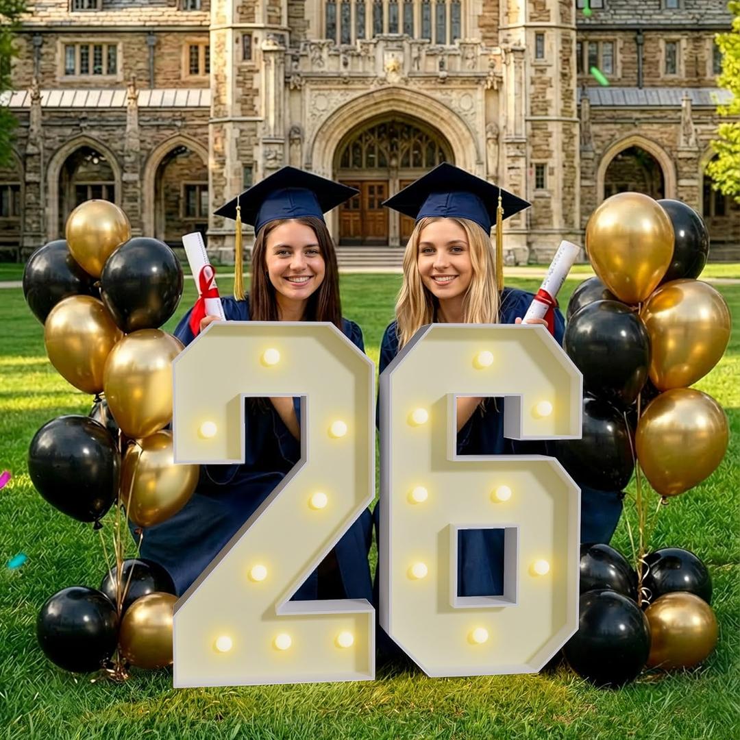 Marquee Numbers 2026 Graduation Decorations: 2.3FT Large Light up Numbers 26 Signs for Grad Decor 2026 New Year Eve Party Supplies Decoration Class of 2026 Senior Decor Girl Boy Balloons 26th Birthday