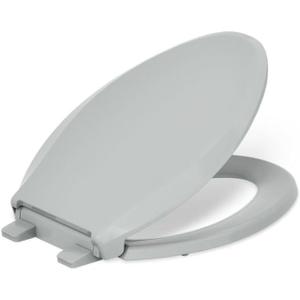 "KOHLER 4636-RL-95 Cachet ReadyLatch Elongated Toilet Seat Slow Close, Soft Close Toilet Seat Quiet Lid, Contoured Grip-Tight Bumpers Installation Hardware, Apartment Essentials, Ice Grey "