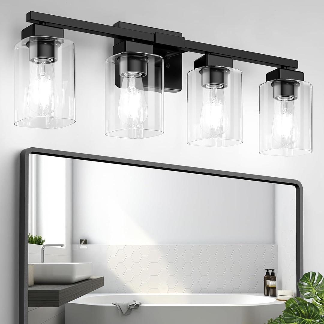 BesLowe 27" 4-Light Bathroom Light Fixture, Modern Black Bathroom Vanity Light, Bathroom Lighting Fixtures Over Mirror, Matte Black Wall Lamp, Wall Lights for Living Room Bedroom Hallway