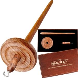 Savina Wooden Hardwood Drop Spindle Top Whorl Yarn Spinner Wheel for Beginners & Advanced,Hand Spinning, Spin Roving into Yarn - Ideal for Sewing Projects