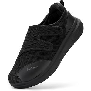 FitVille Diabetic Shoes for Men Extra Wide Width XX-Wide Orthopedic Slip-on Shoes Adjustable Closure Walking Sneakers with Arch Support Cushioning Therapeutic for Swollen Feet, 9.5 Men