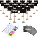 20PCS Wood Mini Chalkboard Sign and Replacement Stickers, Food Labels for Party Buffet,Blackboard for Message Board Signs,Weddings Place Cards, Birthday Party