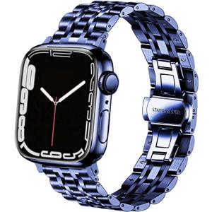 DEALELE Bands Compatible with Apple Watch 49mm 46mm 45mm 44mm 42mm, Solid Stainless Steel Metal Replacement Strap for iWatch Series 11/10 / 9/8 / 7/6 / 5/4 / 3 / SE/Ultra, Blue