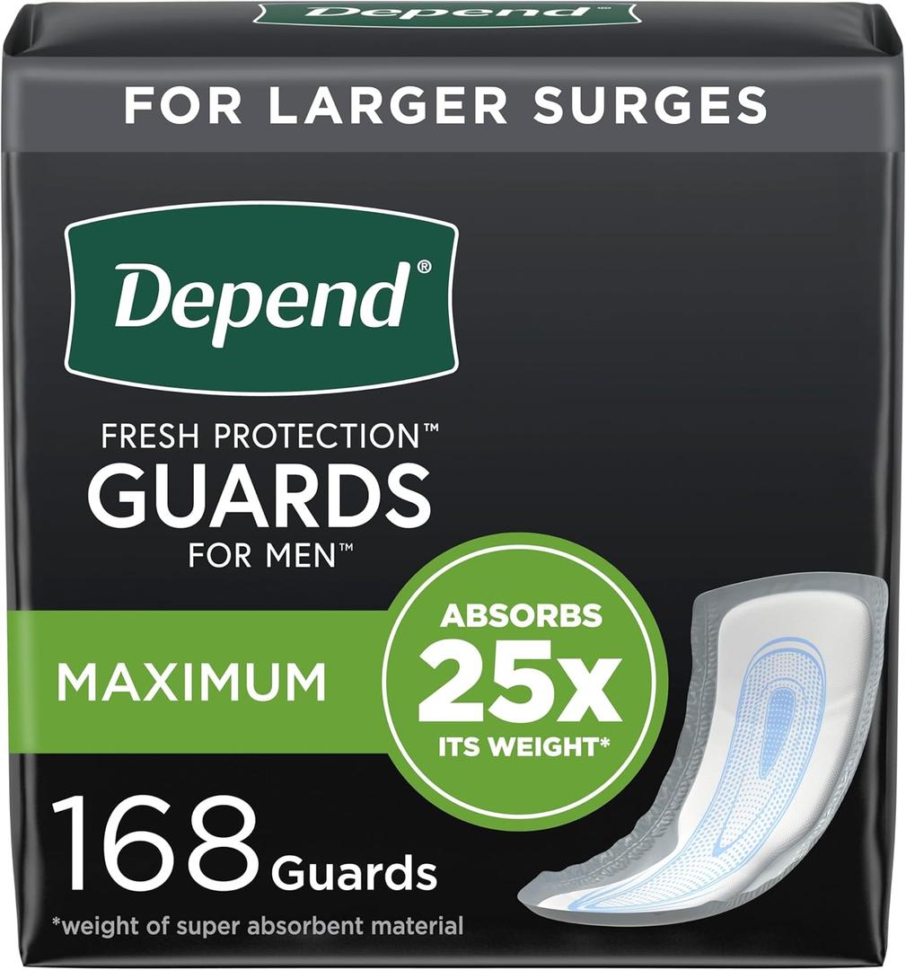 Depend Incontinence Guards/Incontinence Pads for Men/Bladder Control Pads, Maximum Absorbency, 168 Count (2 Packs of 84),  (One Size)
