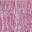 Pink Streamers Fringe Backdrop Tinsel Foil Fringe Curtains Wavy Backdrop for Parties Sparkle Metallic Wavy Foil Fringe Backdrop Curtain Photo Booth Props for Birthday Wedding (2 Pack)