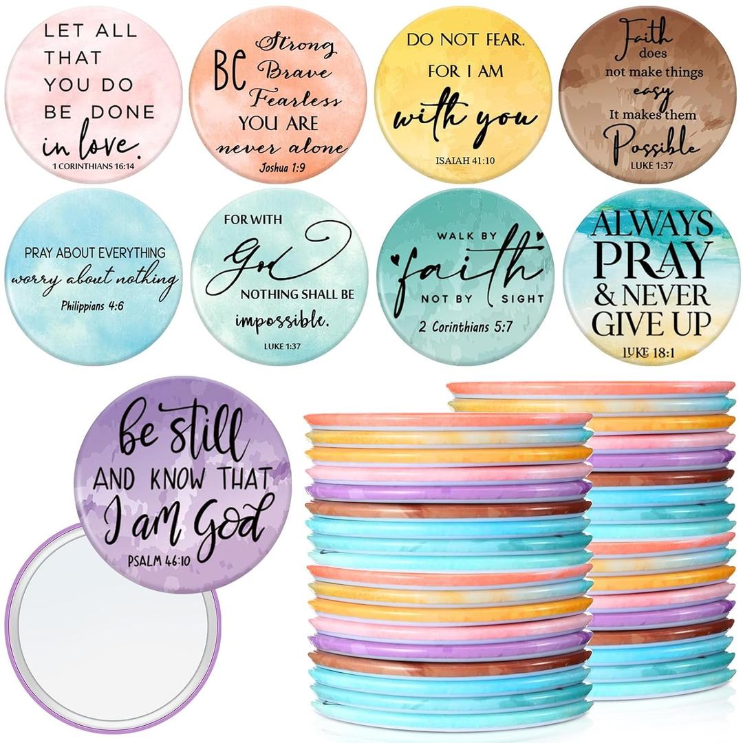 GlikCeil 36 Pcs Mother's Day Christian Gift Bulk Christian Compact Mirror for Women Inspirational Bible Verse Pocket Mirrors Mini Purse Makeup Mirror Religious Church Gift for Women Mom Church VBS
