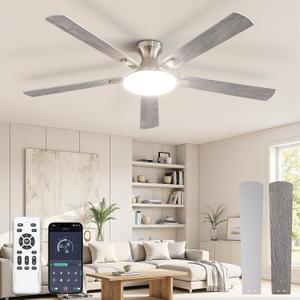 LEDIARY 60 Inch Flush Mount Ceiling Fans with Lights, Remote & APP Control