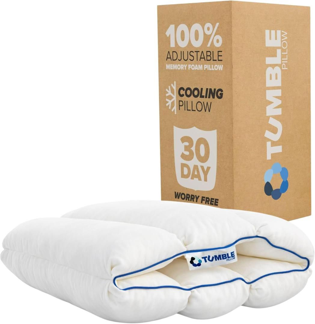 TUMBLE 6-Chamber Adjustable Bed Pillow | Back, Side & Stomach Sleepers | Cooling Cover | Memory Foam & Gel Fiber Fill | Customize Your Comfort | CertiPUR/Oeko-Tex | Standard Queen 1 Pack