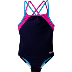 Speedo Girl's Swimsuit One Piece Solid Cross Back Multi Straps (14, Navy)