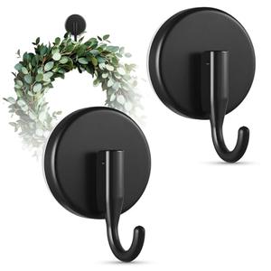 OUTXE Suction Cup Wreath Hanger, Upgraded Reef Hook for Front Door/Glass Window/Over Door, Christmas/Thanksgiving/Halloween/July 4th/Easter/Valentine/Spring/Summer/Fall (Black, 2-Pack)