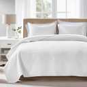FLYMME Queen Quilt Bedding Set White Lightweight Bedspreads Full Size,Modern Style Geometric Weave Stripe Pattern,Soft Microfiber Bed Coverlet for All Season (1 Quilt, 2 Shams)