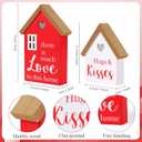 2 x Valentine's Day Wooden Cottage Decor SetRustic Farmhouse"Hugs & Kisses"and"Love in This Home" Signs, Romantic Table Top Decoration for Tiered Tray, Shelf, Mantel, or Bedroom