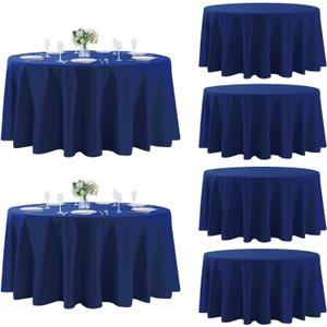 Fokitut 6 Pack Round Tablecloth, 132 Inch, Stain Resistant and Wrinkle Polyester Table Cloth, Fabric Table Cover for Kitchen Dining, Wedding, Party, Holiday Dinner-Royal Blue