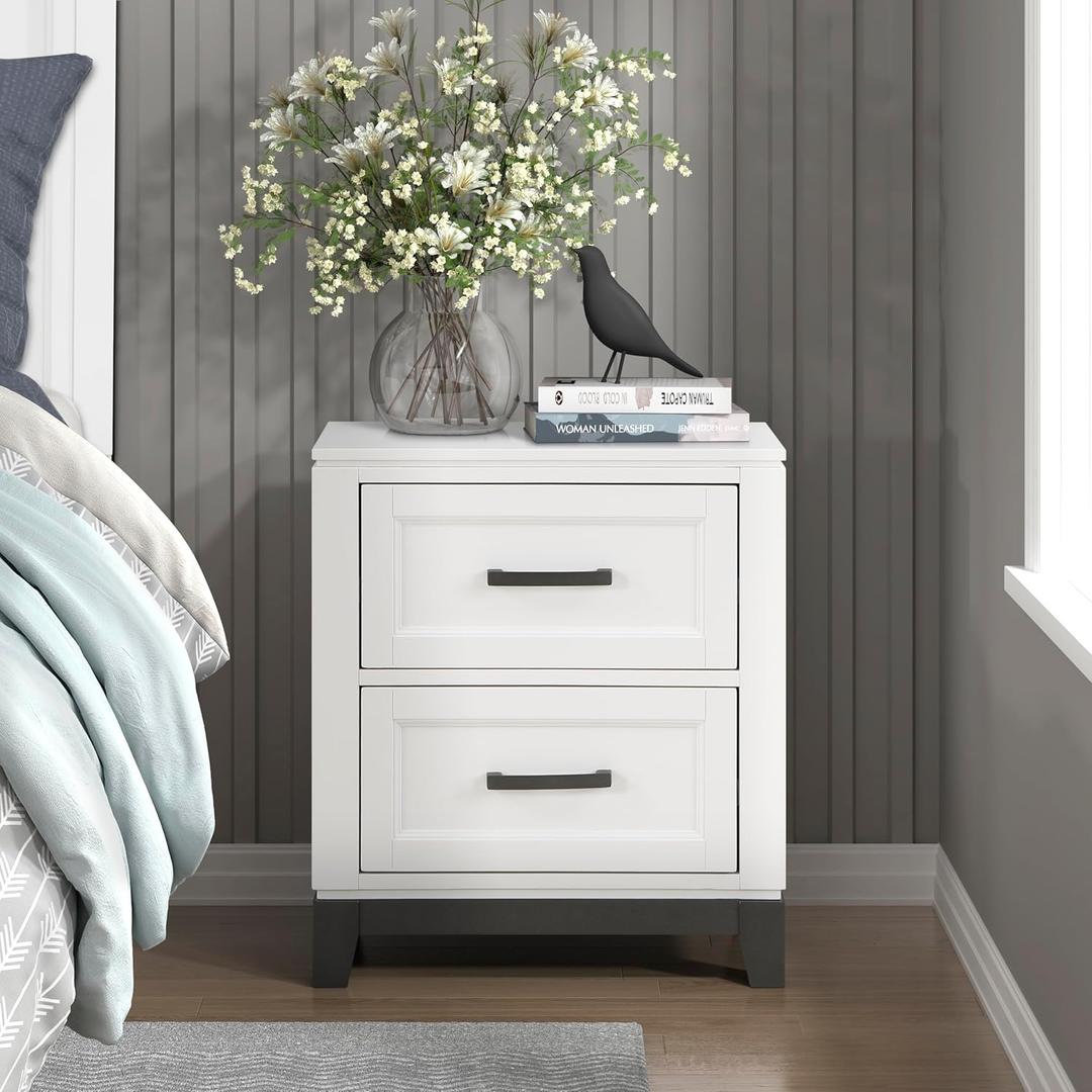 Lexicon Bertillon 2-Drawer Nightstand, White/Metallic Gray