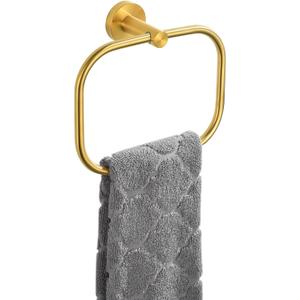 Angle Simple Square Towel Ring Brushed Dark Gold, SUS304 Stainless Steel Swivel Hand Towel Holder for Bathroom, Wall Mount, 7.87 Inches