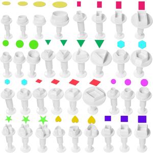 35PCS Mini Cookie Cutters Set, Fondant Cake Cookie Plunger Cutter, Plastic Biscuit Plunger, Geometric Shape Fondant Decorating Mold (Heart/Star/Circle/Square/Diamond/Triangle/Hexagon/Rectangle/Oval)
