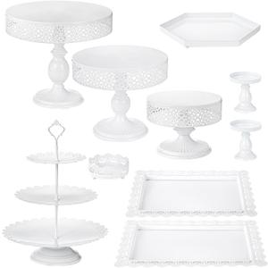Peohud 10 Pieces White Cake Stands, Metal Dessert Table Display Set, Tiered Cupcake Holder Fruit Candy Display Plate for Wedding, Birthday Party, Anniversary, Gatherings